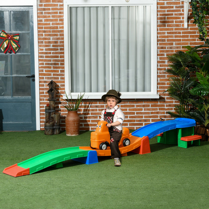 Qaba 9.8 Ft Up And Down Roller Coaster For Kids, Thrill 4 Pieces Toddler Roller Coaster Ride On Toy With Side Steps, Sliding Car With Handles, For 2-5 Years Old