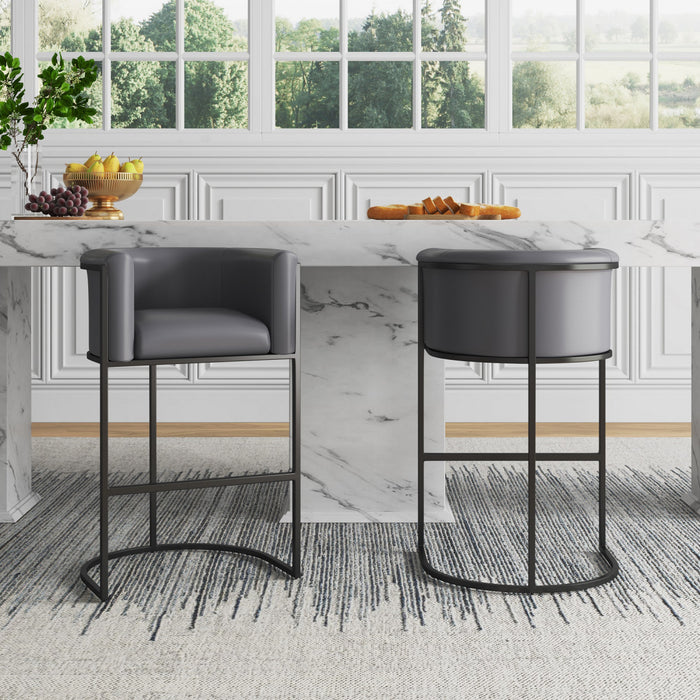 Cosmopolitan Mid-Century Modern Metal Upholstered Barstool in Gray - Set of 2 Bar Stool