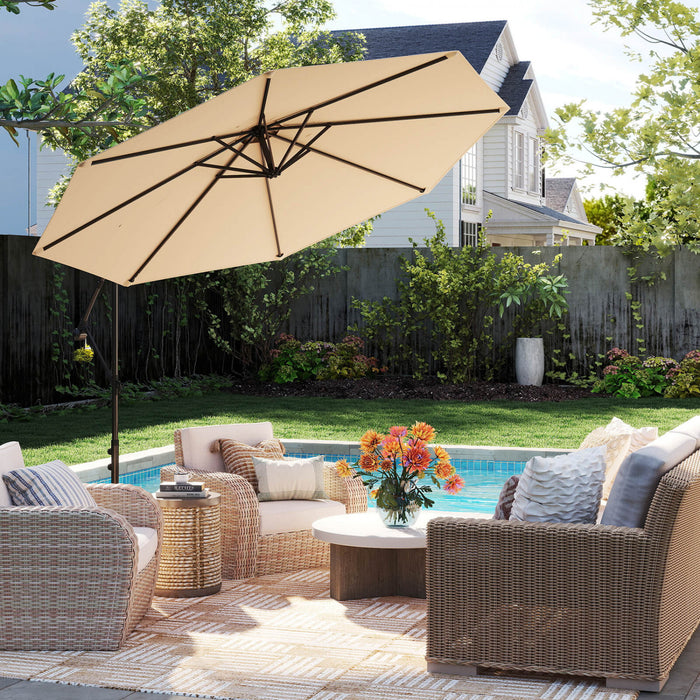 Costway 10' Hanging Umbrella Patio Sun Shade Offset Outdoor Market W/ T Cross Base Beige