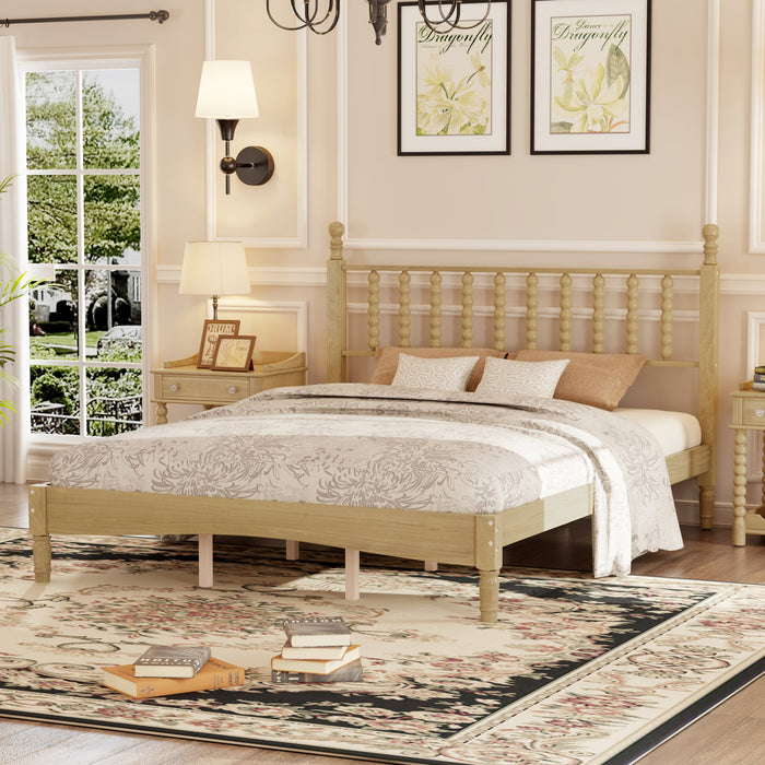 Oliver Retro Wood Platform Bed with Gourd Shaped Headboard and Sturdy Wooden Slat Support,Queen Size,Natural Queen Bed