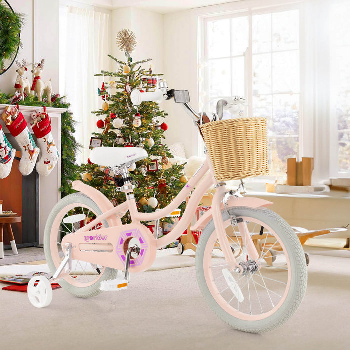 Costway 16\" Kid's Bike With Training Wheels Adjustable Handlebar Seat Handbrake Pink
