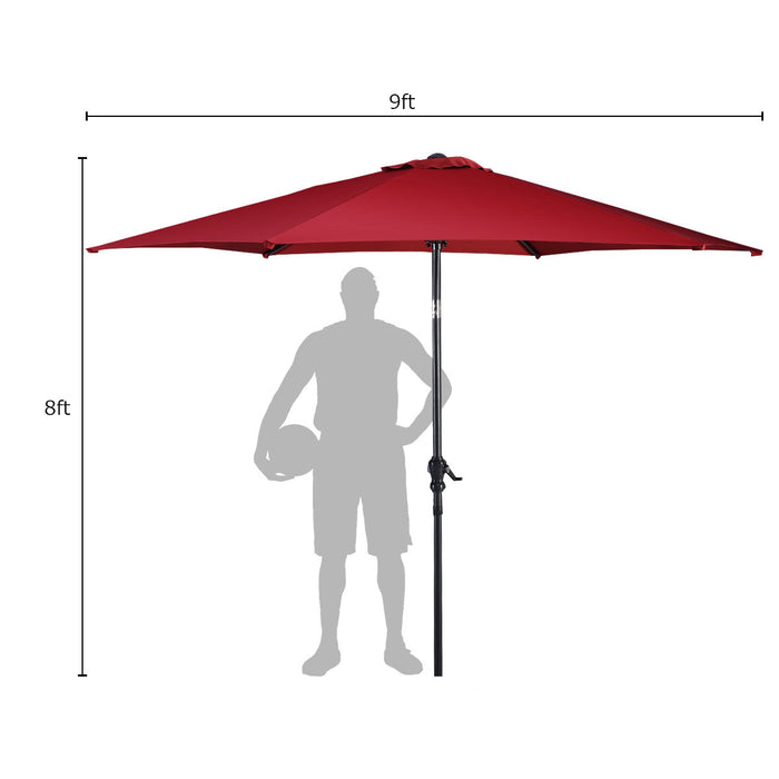 Costway 9FT Patio Umbrella Sun Shade Market Steel Tilt W/ Crank Yard Garden Burgundy