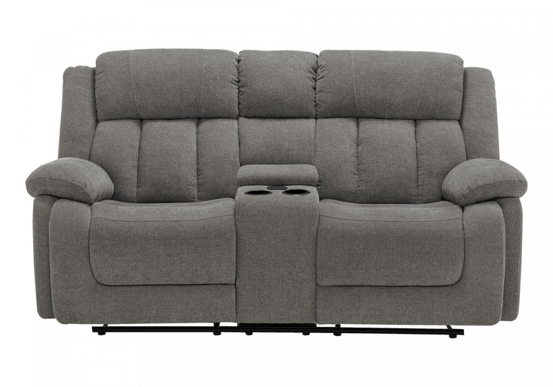 MONARCH SPECIALTIES 2-SEATER POWER RECLINING UPHOLSTERED LOVE SEAT, 76\" WIDE, LIGHT GREY FABRIC, TRANSITIONAL RECLINER