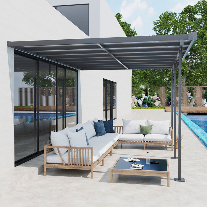 Outsunny 14' X 10' Outdoor Hardtop Pergola Polycarbonate Roof Gazebo With Adjustable Height, Aluminum Frame, And Uv Protection, Grey