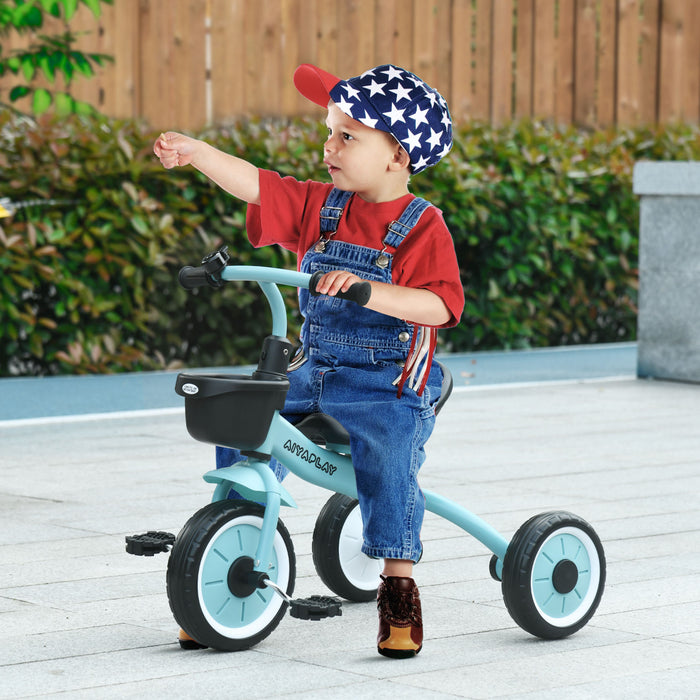 Qaba Tricycle For Toddler 2-5 Year Old Girls And Boys, Toddler Bike With Adjustable Seat, Basket, Bell, Blue