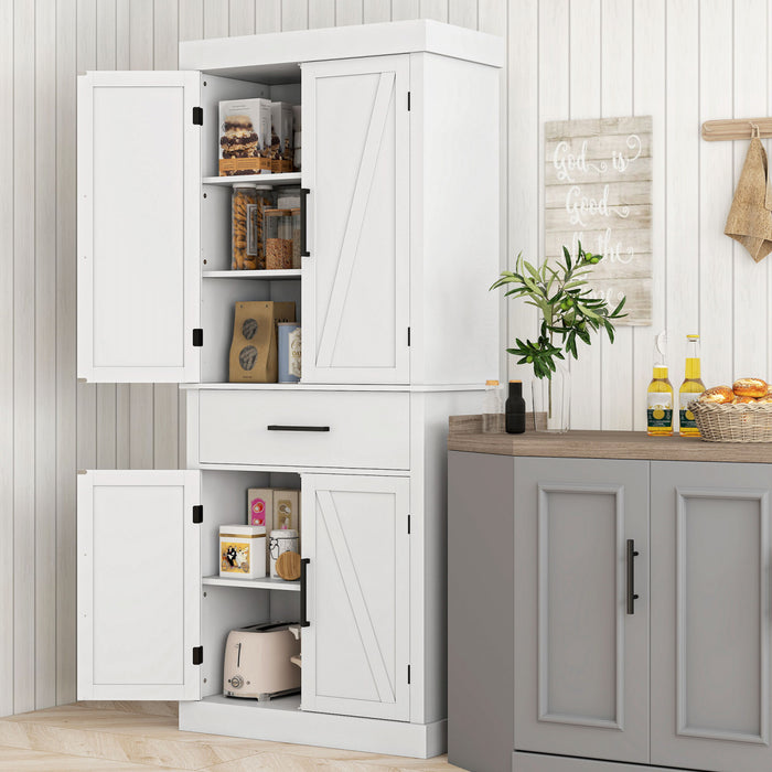 HOMCOM 72\" Tall Kitchen Pantry Storage Cabinet with Barn Doors and Drawer