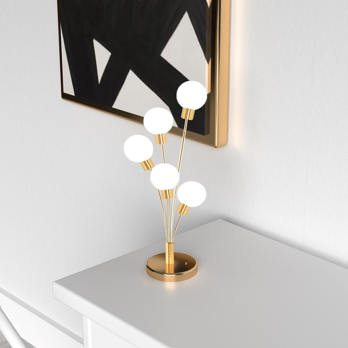 Dainolite Budding Branch 5 Light Table Lamp Aged Brass Finish White Glass