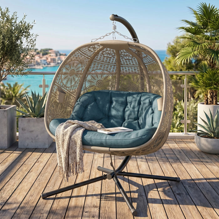 Outsunny Hanging Egg Chair with Stand, Foldable Basket Swing Chair