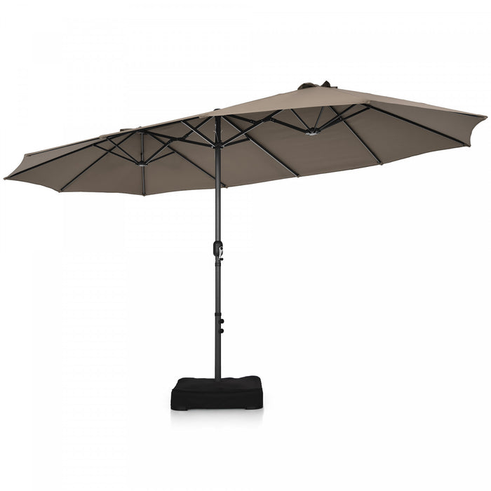 Costway 15FT Double-Sided Twin Patio Umbrella Sun Shade Outdoor Crank Market Base Coffee