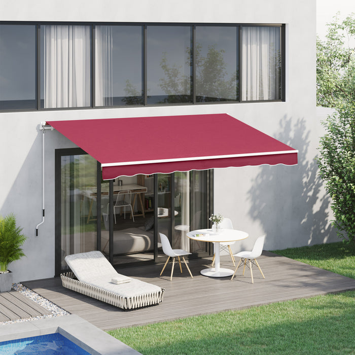 Outsunny 13' X 8' Manual Retractable Patio Awning Sun Shade Outdoor Deck Window Door Canopy Shelter Aluminum Frame Wine Red