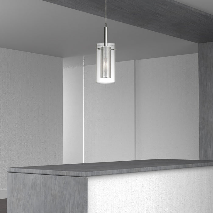 Dainolite Percy 1 Light Pendant Polished Chrome Finish Clear Glass/Steel Mesh Lamp