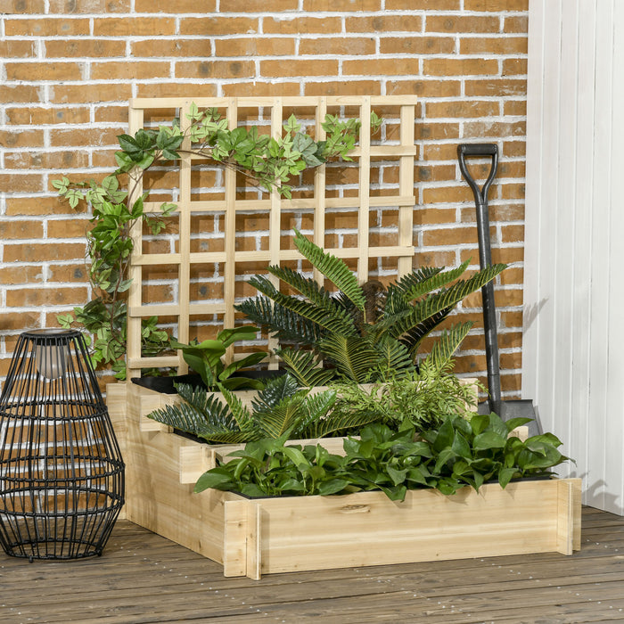 Outsunny 3 Tier Raised Garden Bed With Trellis For Climbing Plants, Wooden Elevated Planter Box For Garden, Outdoor To Grow Vegetables, Flowers, Herbs, Natural