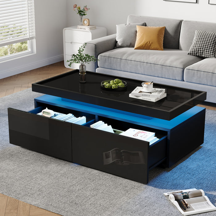 Aiden LED Coffee Table with Storage Drawers and App-Controlled Lighting,Black