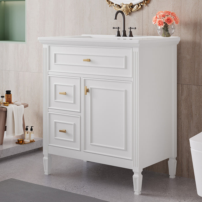 Olivia 30\" Bathroom Vanity with Ceramic Sink and Solid Rubberwood, White