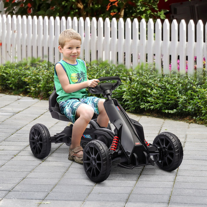 Aosom Go Kart For Kids, Pedal Car With Adjustable Seat, Forward, Backward, Handbrake, Shock Absorption For 3-8 Years, Black