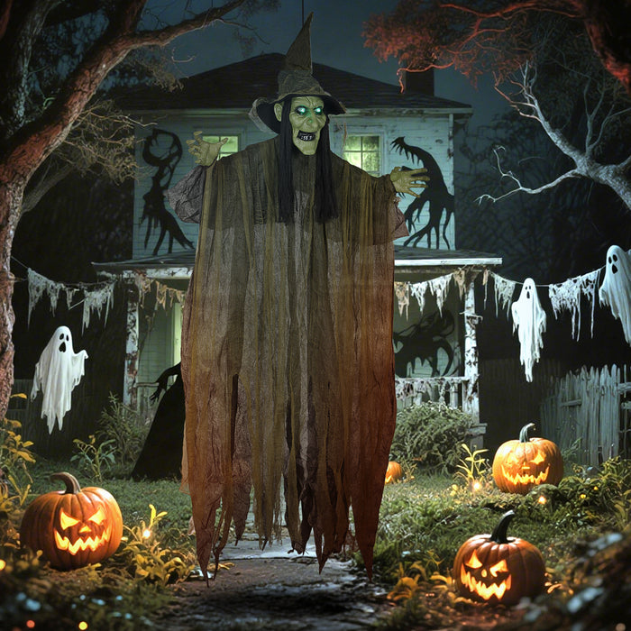 Outsunny Animated Halloween Decoration, Animatronics Witch, Green
