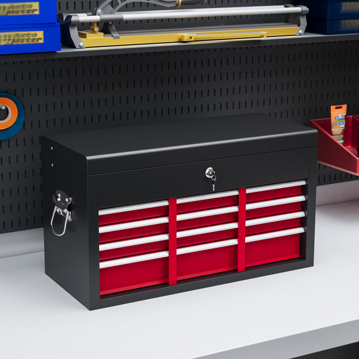 Homcom 6 Drawer 24\" Metal Tool Box With Top Case, Ball Bearing Slides