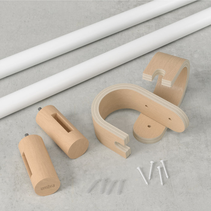 Umbra Bellwood White and Natural Expandable 1\" Curtain Rod - 42\"-120\" 