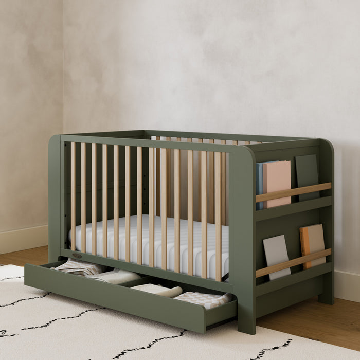 Graco Read with Me Convertible Crib with Drawer - Olive/Driftwood