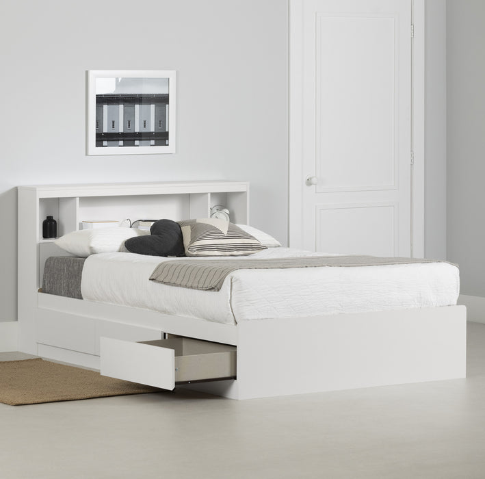 Reevo Full Mates Bed With Bookcase Headboard Set - Pure White 