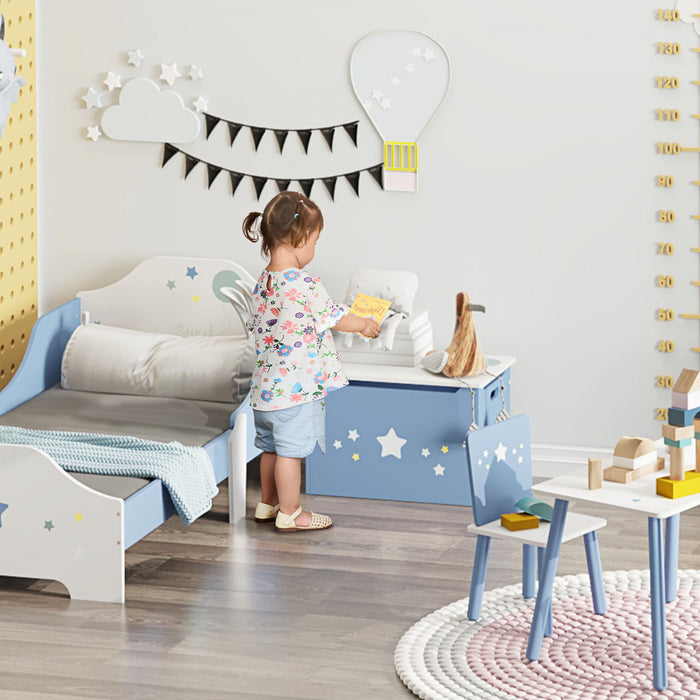 Qaba Kids Wooden Toy Storage Box Organizer Chest With Gas Stay Bar Seating Bench 21.75\" X 13.5\" X 14\" Blue