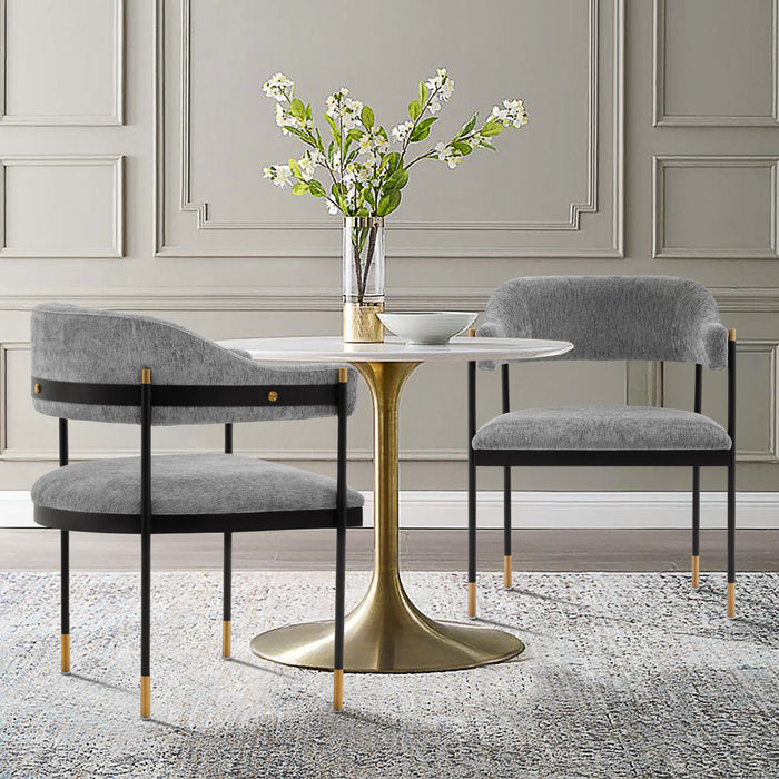Lia Modern Metal Chenille Armchair in Gray - Set of 2 Dining Chair