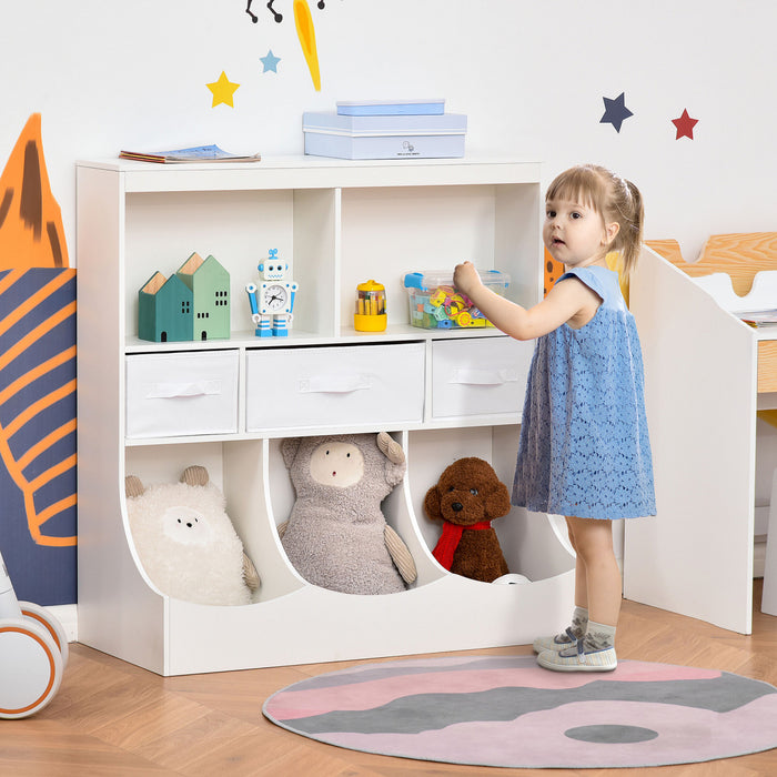 Homcom Kids Bookcase Toddler Toy Storage Organizer, Kid’s Bin Storage Unit Children Display Shelf Wardrobe For Toys Clothes Books Bedroom With Drawers, White