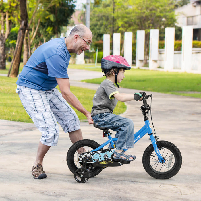 Costway 12\" Kids Training Bike With Removable Training Wheels Pneumatic Tires Navy