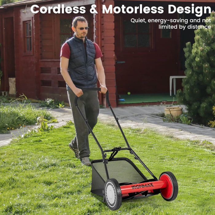 Ironmax 16\" Push Lawn Mower With 5-blade 6.9 Gallon Removable Grass Catcher For Garden Red