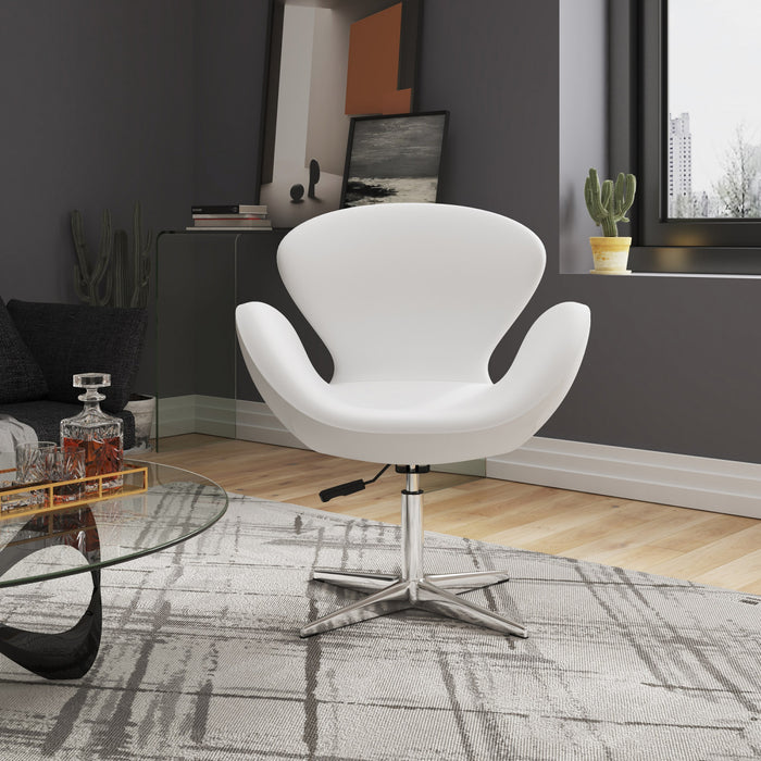 Raspberry Modern Upholstered Swivel Lounge Chair in White - Set of 2 Accent Chair