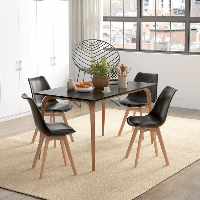HOMCOM Modern Dining Chairs Set of 4 with PU Leather Cushion, Wood Frame