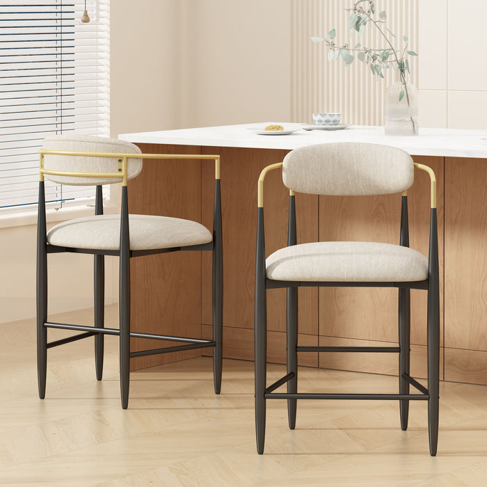 Aubrey Counter Stool Set Of 2 With Open Back,fabric Upholstery, Metal Frame - Beige