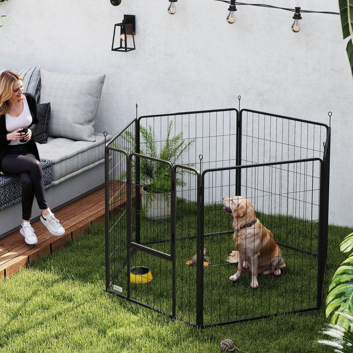 PawHut Dog Playpen, 31.5\"W Heavy-Duty Metal Puppy Play Pen, Pet Exercise Fences for Outside and Indoor, DIY Design with Door for Multiple Dogs, 6 Panels, 39\"H