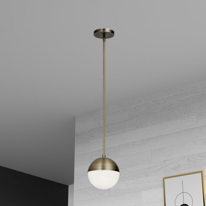 Dainolite Dayana 1 Light Pendant Antique Brass Finish White Glass Lamp