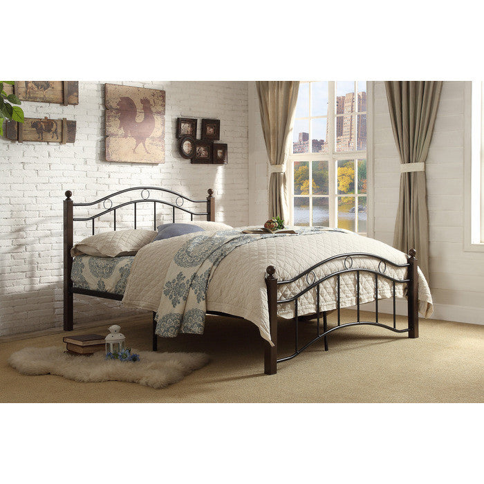Jessica Full Bed, Black Metal & Brown Posts