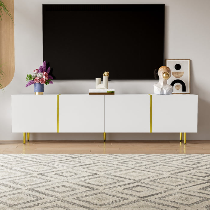 Frances Modern Tv Stand With 4 Doors,high-gloss White Tv Stand