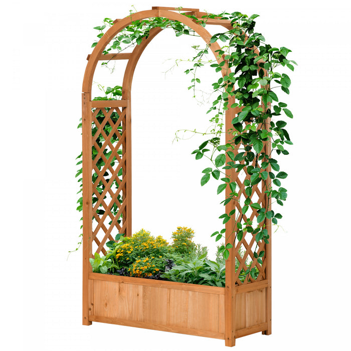 Outsunny Raised Garden Bed with Arch Trellis Outdoor Planter Box, Brown