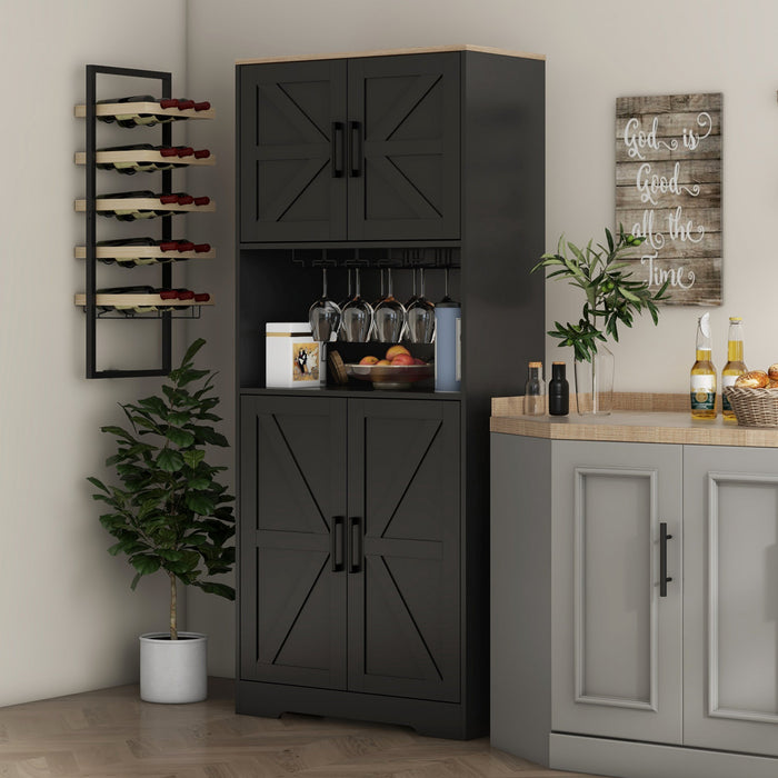 HOMCOM Kitchen Pantry Storage Cabinet with Microwave Oven Countertop, Black