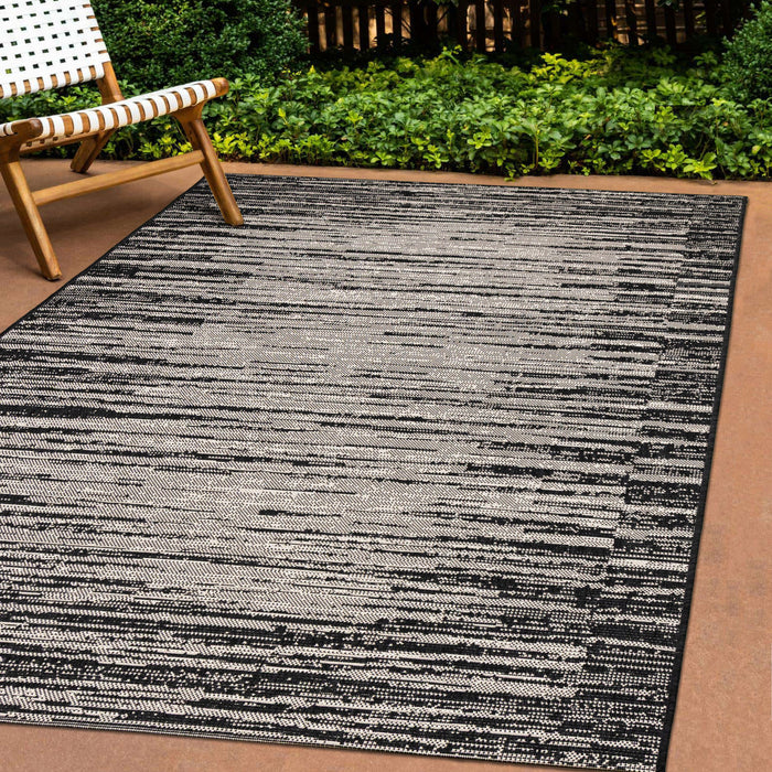 Jackson Black Grey Distressed Outdoor Rug, 5'3\" x 7'7\" Outdoor Area Rug