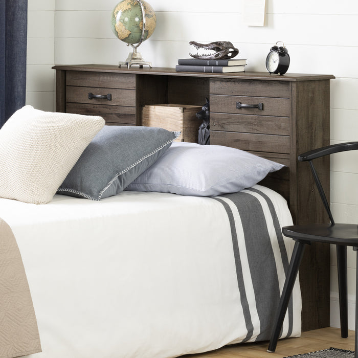 Ulysses Bookcase Headboard with Storage and Sliding Doors Fall Oak - South Shore