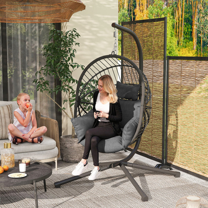 Outsunny Hanging Egg Chair with Thick Padded Cushion, Hammock Chair, Grey