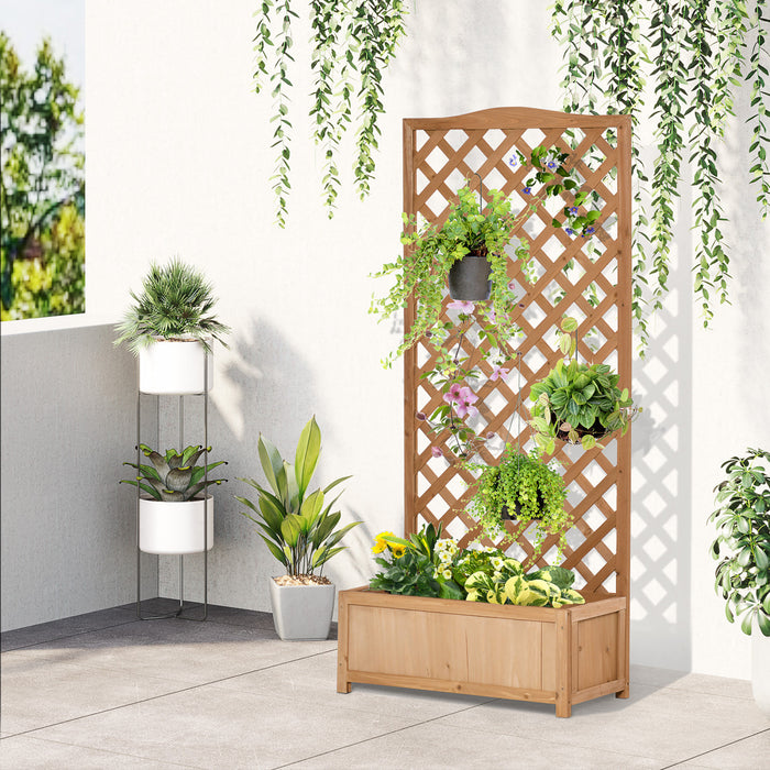 Outsunny 30\" X 14\" X 67\" Raised Garden Bed Wood Planter With Trellis For Vine Climbing, To Grow Vegetables, Herbs, And Flowers For Backyard, Patio, Brown