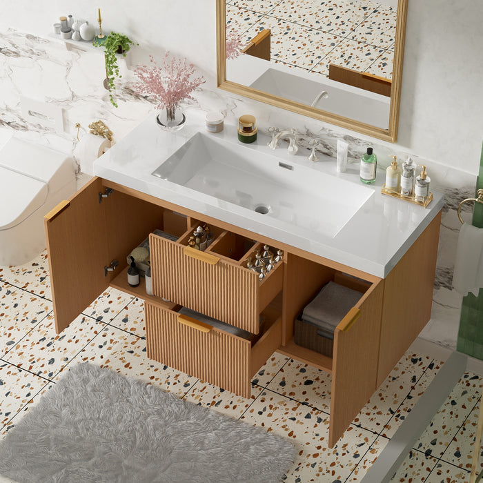 Ethan Wall-Mounted Bathroom Vanity with Integrated Sink Storage,Wood