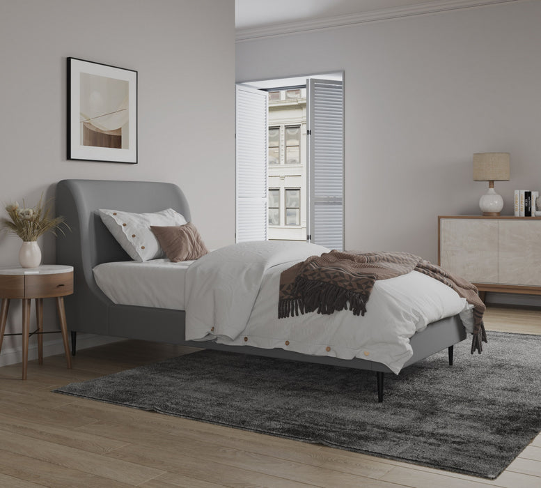 Heather Mid-Century Modern Velvet Upholstered Twin Bed in Gray and Black