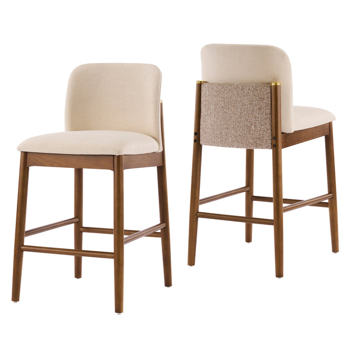 Lois Rubber Wood Counter Stool Set of 2 with Upholstered Seat and Footrest,Beige