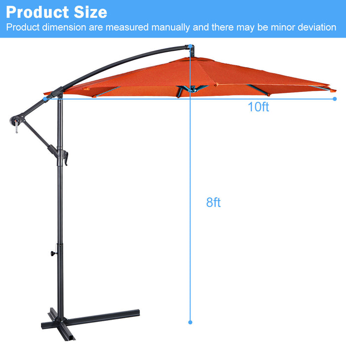 Costway 10' Ft Hanging Umbrella Patio Sun Shade Offset Outdoor Market Cross Base Orange