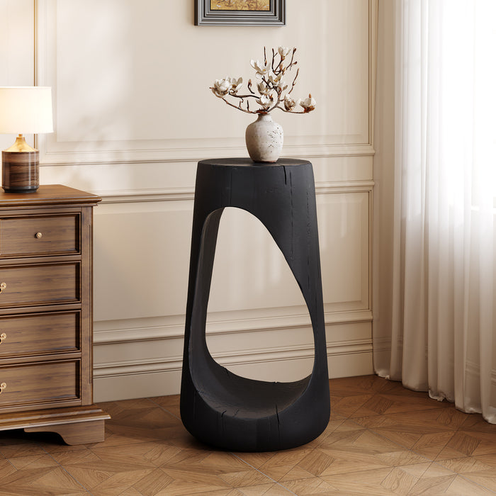 Brio 26.57\" Rustic Tree-Stump MGO Accent Table, Unique Wood Grain Indoor Side Table, Black