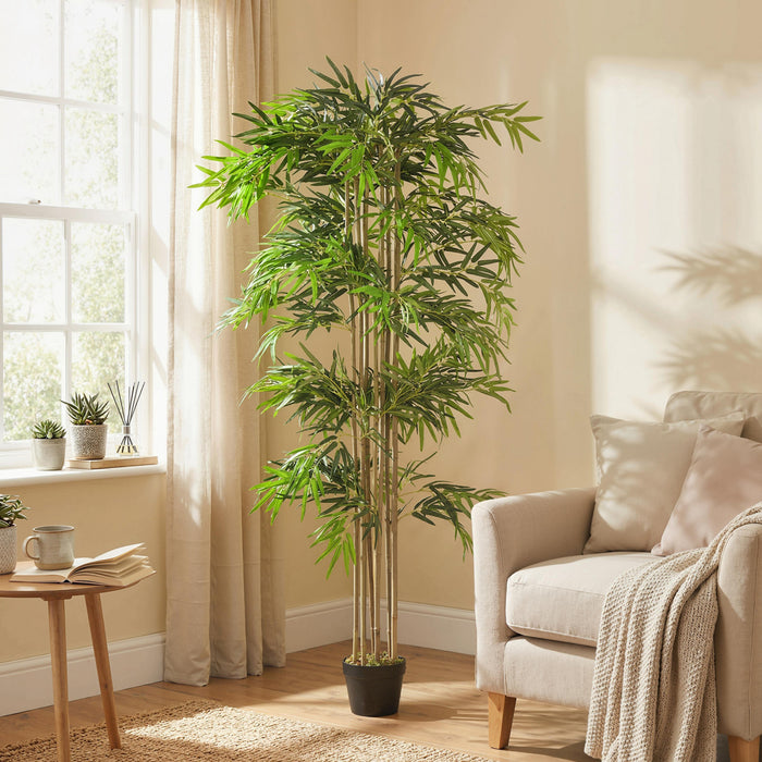 Outsunny 6FT Artificial Bamboo Tree in Pot with 1530 Leaves, Green