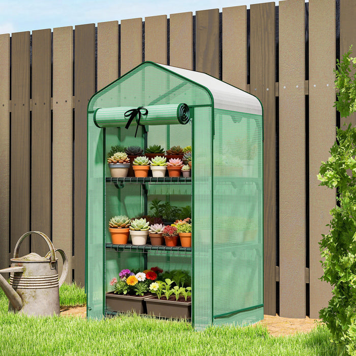 Outsunny Mini Greenhouse with Screen Roof, Portable Small Greenhouse, Green