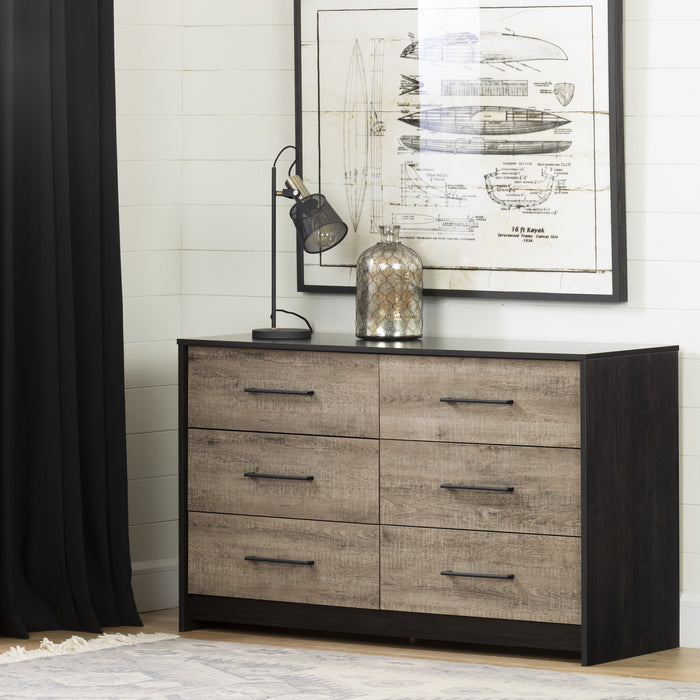 Londen 6-drawer Dresser - Rubbed Black And Weathered Oak